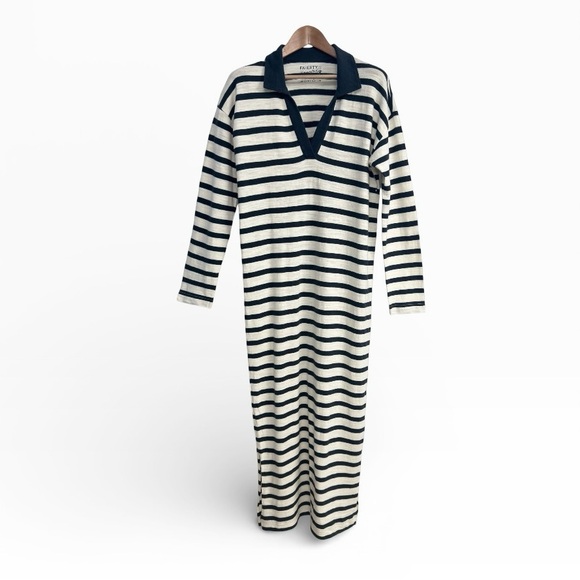 Faherty Dresses & Skirts - Faherty Navy Stripe Long Sleeve Maxi Dress Collared Women’s Small Beach Coverup
